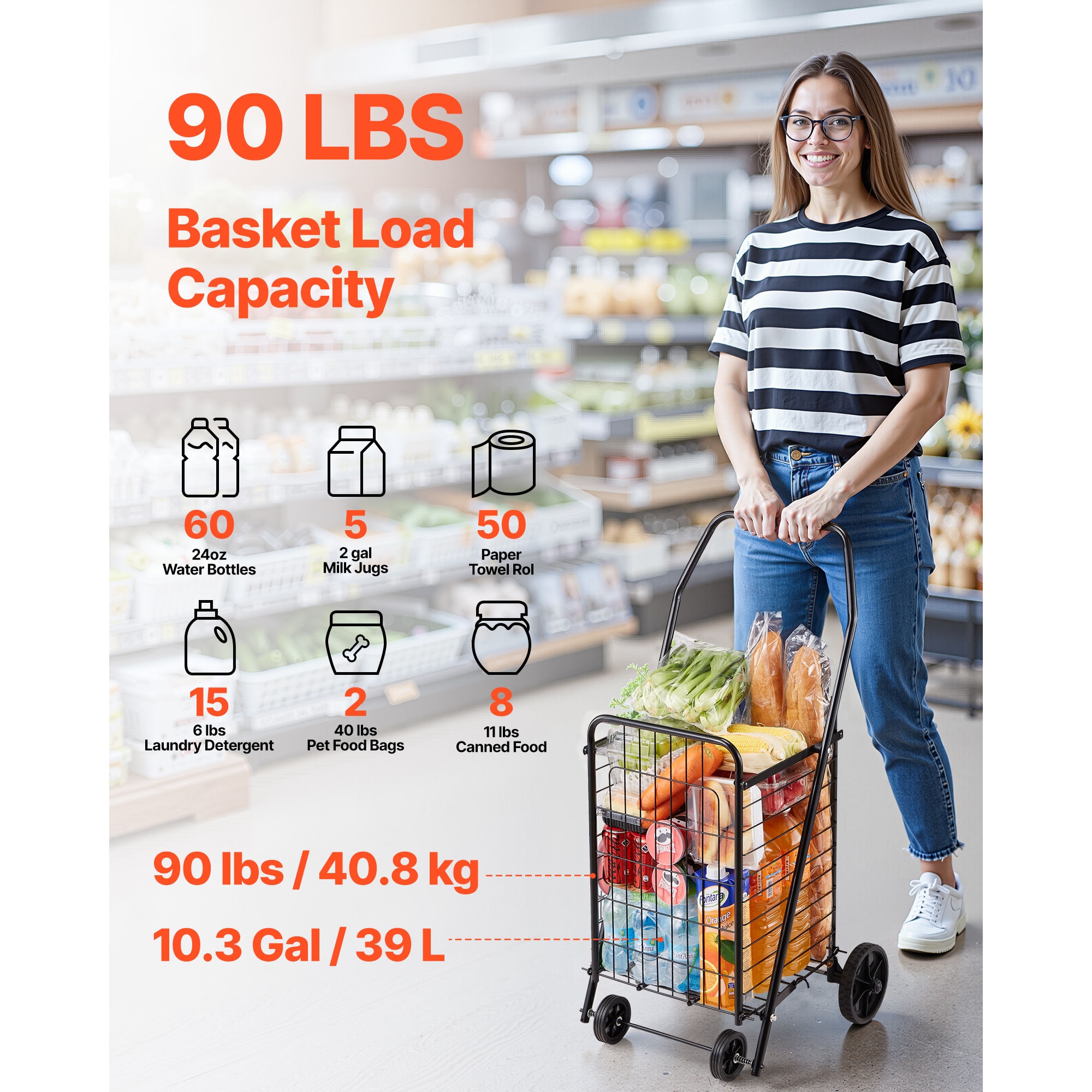 Folding Shopping Cart With Swivel Wheels For Grocery And Laundry_voghion.com
